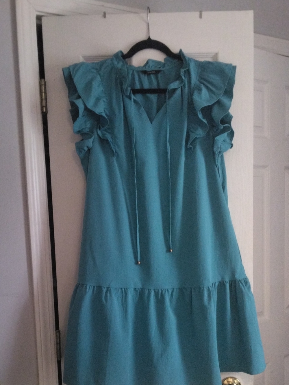 Teal Ruffle Sleeve Summer Dress